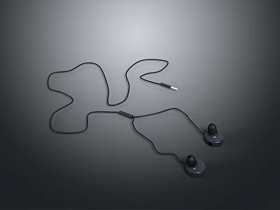 Black Wired Computer Headphones Featuring 3.5mm Plug And Ergonomic Earbuds On Gray Gradient Background 3d model