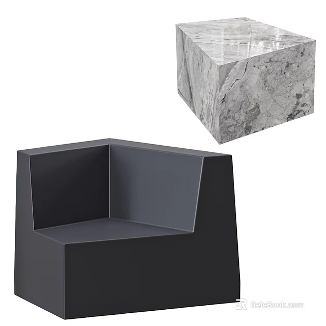 Modern Black Accent Chair Design With Marble Cube Side Table For Living Space 3d model