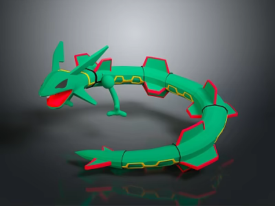 Green Dragon Shaped Deformable Toy With Red And Yellow Accents Flexible Segmented Design 3d model