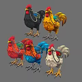 Five Colorful Animated Roosters With Vibrant Feathers Red Combs And Decorative Collars
