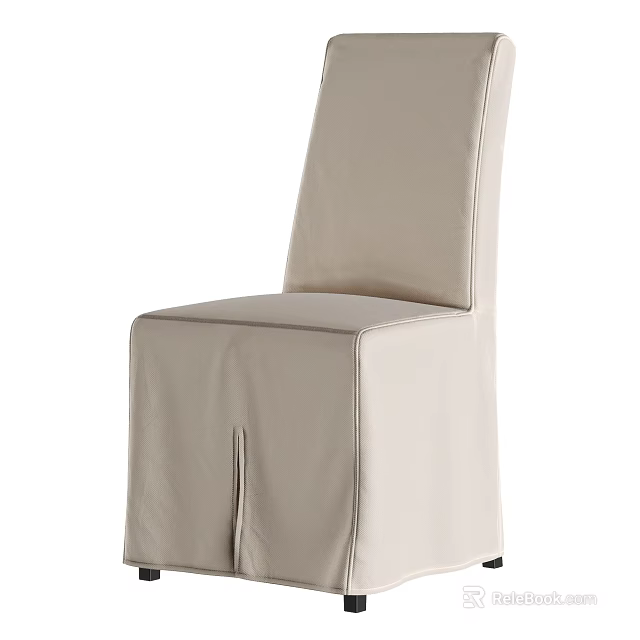Beige Upholstered Dining Chair With High Back And Seat Cushion In Sleek Minimalist Style 3d model 