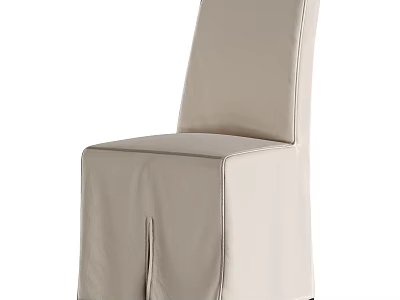 Beige Upholstered Dining Chair With High Back And Seat Cushion In Sleek Minimalist Style 3d model