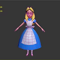 3D Game Movie Character With Blonde Hair Blue Dress And White Apron Standing