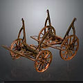 Two Ancient Red Wooden Carts With Spoked Wheels And Metal Fittings