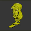 Cute Fantasy Creature Character With Pink Long Hair Goggles Wing Decorations On Green Stones