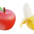 Ripe Red Apple With Green Leaf And Juicy Peeled Yellow Banana