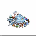 Festive Winter Scene with Igloo Snow Trees Snowmen Polar Bear and Characters