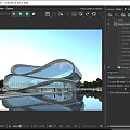 Modern Streamlined Building With Glass Facade And Water Reflection