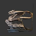 Mythical Winged Dragon Sculpture with Obelisk Structure and Intricate Stone Base