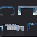 Modern Door Arch Design With Blue Red LED Accents For Intelligent Future Exhibition