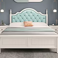 Background Double Bed With Turquoise Tufted Headboard White Frame And Gray Rug 3d model