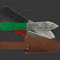 Multi Colored Handle Knives With Metal Blades And Brown Leather Sheath