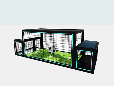Soccer Themed Playground Equipment With Black Frame Netting And Green Playing Field 3d model