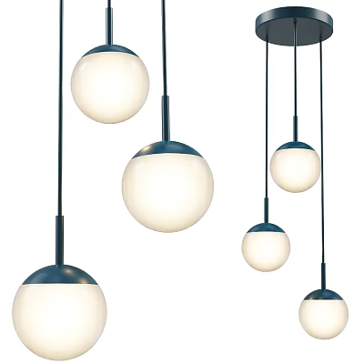 Modern Multiple Pendant Lights With Spherical White Shades And Blue Metal Bases 3d model