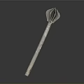 Ancient Metal Weapon With Lobed Head And Carved Long Handle Design