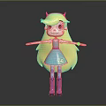 Cartoon Character With Blonde Hair Pink Horns Blue Dress Purple Stockings And Outstretched Arms