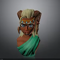Red Skinned Woman With Blonde Hair Ram Horns Blue Gemstones And Green Shawl