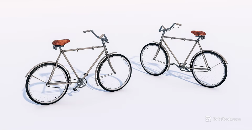 Vintage Bicycles With Metal Frame Brown Seat And Black Wheels On White Background 3d model 