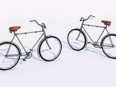 Vintage Bicycles With Metal Frame Brown Seat And Black Wheels On White Background 3d model