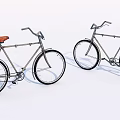 Vintage Bicycles With Metal Frame Brown Seat And Black Wheels On White Background