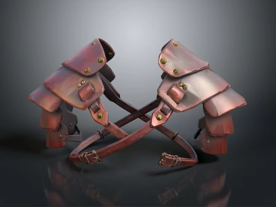 Medieval Weapon Shoulder Armor With Reddish Brown Leather Metal Rivets And Crossed Straps 3d model
