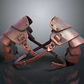 Medieval Weapon Shoulder Armor With Reddish Brown Leather Metal Rivets And Crossed Straps