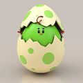Cute Green Cartoon Character Decorative Ornament Set With Cream Egg Shell And Green Polka Dots