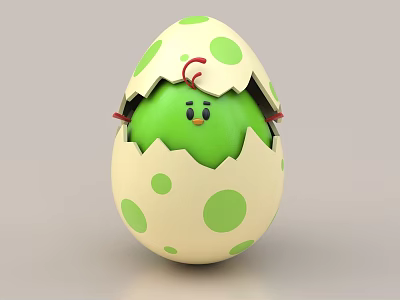Cute Green Cartoon Character Decorative Ornament Set With Cream Egg Shell And Green Polka Dots 3d model