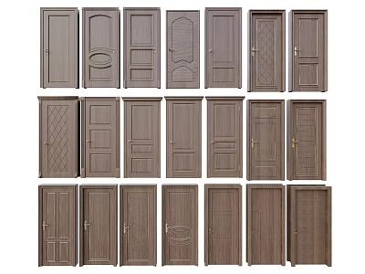 Various Wooden Hinged Doors With Different Panel Designs For Home Interior 3d model