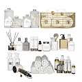 Elegant White Bathroom Cabinetry With Glass Doors Hanging Robes Storage Baskets Washer And Dryer