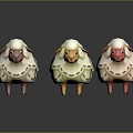 Three Colorful Cartoon Sheep With Fluffy Wool And Cute Faces Standing On Black Reflective Surface