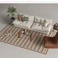 White Sofa Coffee Table Combination With Throw Pillows Bean Bag Chair Geometric Rug 3d model