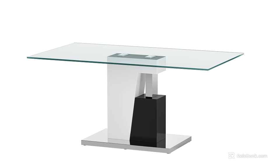 Modern Glass Top Dining Table With White And Black Geometric Base 3d model 