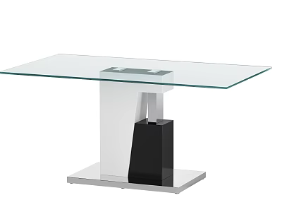 Modern Glass Top Dining Table With White And Black Geometric Base 3d model