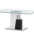 Modern Glass Top Dining Table With White And Black Geometric Base