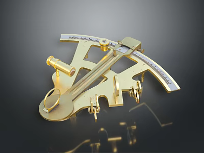 Ornate Brass Sextant Vintage Navigational Tool With Precision Scale And Telescope 3d model