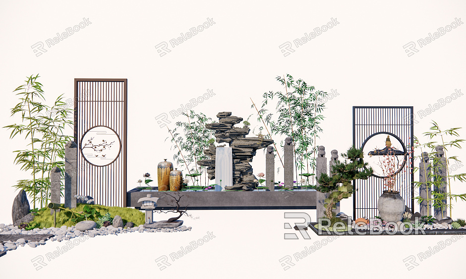 New Chinese style landscape sketch rockery waterscape combination dry landscape rockery stone lamp model