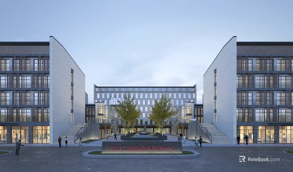 Kunshan Industrial Factory Building For Technology Public Service Center With Modern Architecture And Plaza Area 3d model 