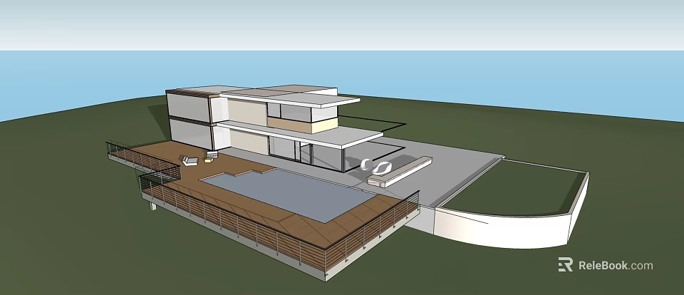 Modern Detached Villa With Sea View Swimming Pool And Terrace Area 3d model 