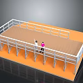 Elevated Architectural Platform With White Railings Support Columns And Wooden Flooring