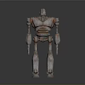 Humanoid Robot Character With Metallic Rustic Surface And Industrial Mechanical Design Standing Pose