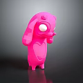 Cute Pink Game And Movie Character With Large Eyes Simple Shape Standing Pose 3D Design