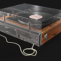 Vintage Vinyl Turntable with Wooden Base Open Lid Vinyl Record Control Buttons and Knobs 3d model