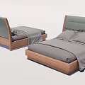 Modern Double Bed With Gray Upholstered Headboard Wooden Frame Gray Bedding And Pillows
