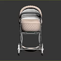 Elegant Pink Baby Stroller With Canopy Quilted Seat Chrome Frame And Floral Decoration