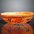 Intricate Handcrafted Orange Decorative Bowl With Black Floral And Bird Patterns