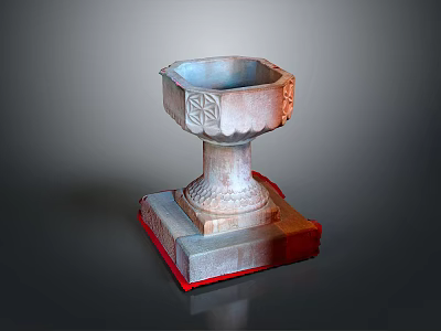 Classic Stone Carved Decorative Vessel With Intricate Patterns And Red Base 3d model
