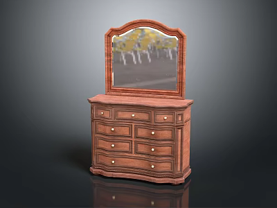 Elegant Classic Wooden Decorative Cabinet With Mirror Top And Multiple Drawers Design 3d model