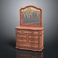 Elegant Classic Wooden Decorative Cabinet With Mirror Top And Multiple Drawers Design