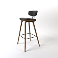 Modern Bar Stool With Black Leather Seat Backrest And Wooden Legs Design